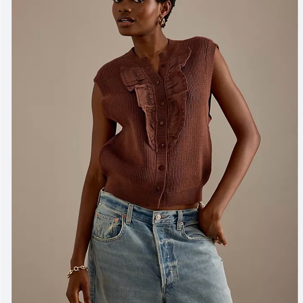 Maeve Chocolate Sleeveless Ruffle Top - Picture 2 of 4